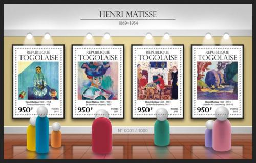 Potovn znmky Togo 2015 Umn, Henri Matisse Mi# 7212-15 Kat 15