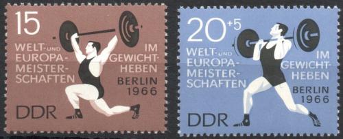 Poštovní známky DDR 1966 MS ve vzpírání Mi# 1210-11