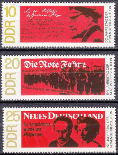Poštovní známky DDR 1968 Øíjnová revoluce v Nìmecku, 50. výroèí Mi# 1417-19