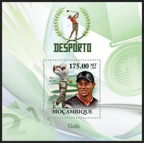 Potovn znmka Mosambik 2010 Tiger Woods, golf Mi# Block 337 Kat 10