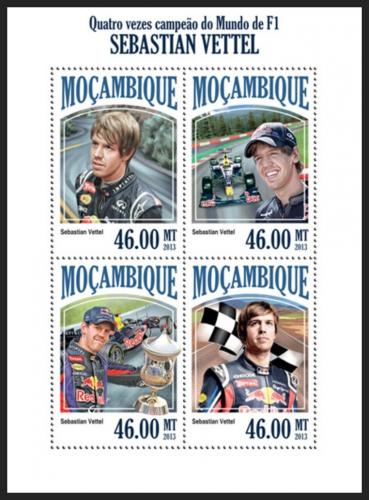 Potovn znmky Mosambik 2013 Formule 1, Sebastian Vettel Mi# 7062-65 Kat 11 - zvtit obrzek