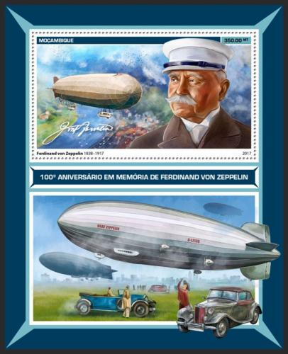 Poštovní známka Mosambik 2017 Ferdinand von Zeppelin Mi# Block 1268 Kat 20€