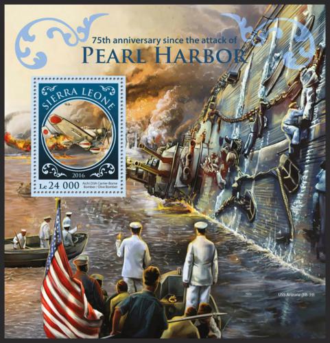 Potovn znmka Sierra Leone 2016 tok na Pearl Harbor Mi# Block 926 Kat 11