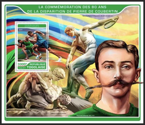 Potovn znmka Togo 2017 Pierre de Coubertin Mi# Block 1437 Kat 13