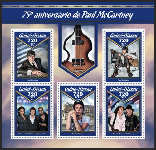 Poštovní známky Guinea-Bissau 2017 Paul McCartney Mi# 9056-60 Kat 13.50€