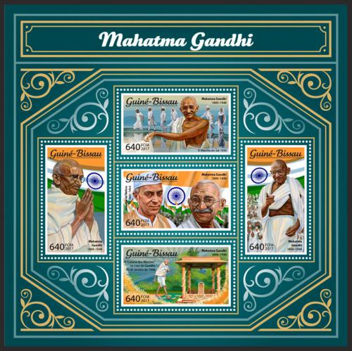 Poštovní známky Guinea-Bissau 2017 Mahátma Gándhí Mi# 9524-28 Kat 12€