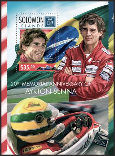 Potovn znmka alamounovy ostrovy 2014 Ayrton Senna Mi# Block 295 Kat 12  - zvtit obrzek
