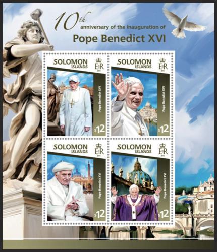 Poštovní známky Šalamounovy ostrovy 2015 Papež Benedikt XVI. Mi# 3077-80 Kat 17€