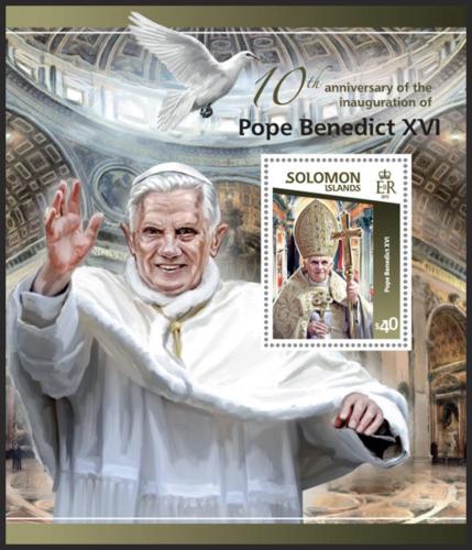 Poštovní známka Šalamounovy ostrovy 2015 Papež Benedikt XVI. Mi# Block 397 Kat 14€