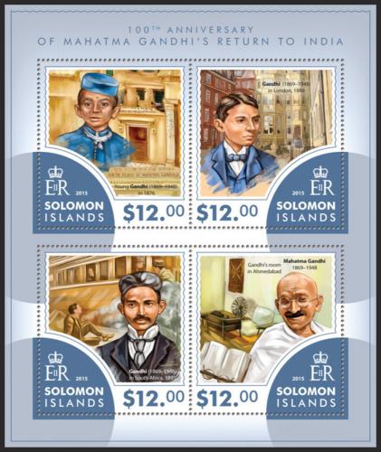 Poštovní známky Šalamounovy ostrovy 2015 Mahátma Gándhí Mi# 3347-50 Kat 17€