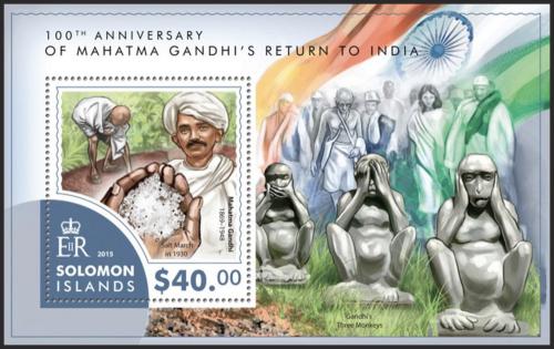 Poštovní známka Šalamounovy ostrovy 2015 Mahátma Gándhí Mi# Block 451 Kat 14€