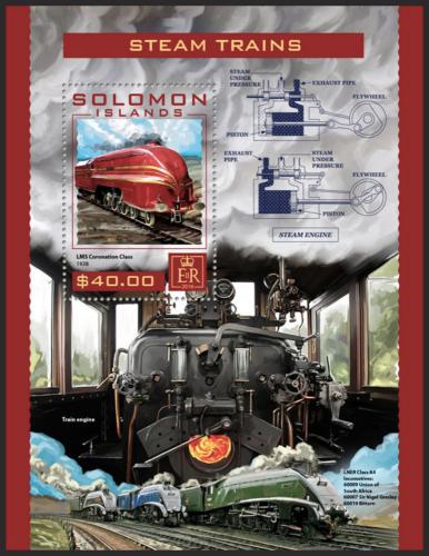 Poštovní známka Šalamounovy ostrovy 2016 Parní lokomotivy Mi# Block 560 Kat 12€