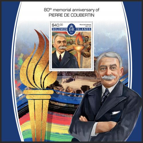 Poštovní známka Šalamounovy ostrovy 2017 Pierre de Coubertin Mi# Block 714 Kat 12€