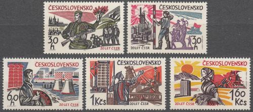 Potovn znmky eskoslovensko 1965 Vznik republiky, 20. vro Mi# 1533-37