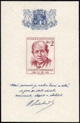 Potovn znmka eskoslovensko 1954 Prezident Antonn Zpotock Mi# Block 15 Kat 18 - zvtit obrzek