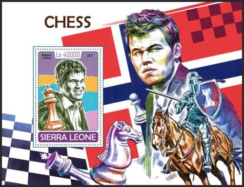 Potovn znmka Sierra Leone 2017 Magnus Carlsen, achy Mi# Block 1322 Kat 11
