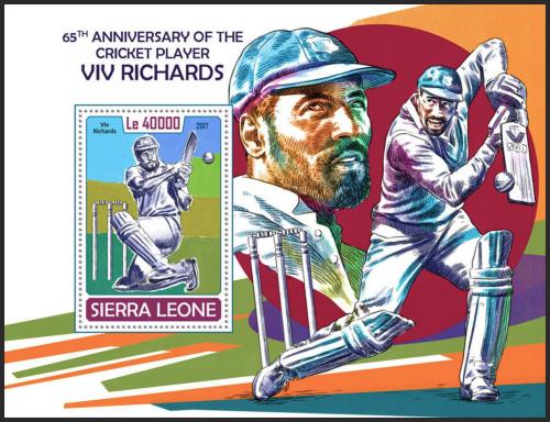Potovn znmka Sierra Leone 2017 Viv Richards, kriket Mi# Block 1325 Kat 11 - zvtit obrzek