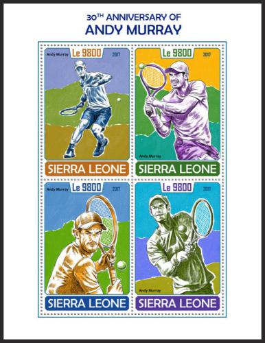 Potovn znmky Sierra Leone 2017 Andy Murray, tenis Mi# 9000-03 Kat 11 - zvtit obrzek