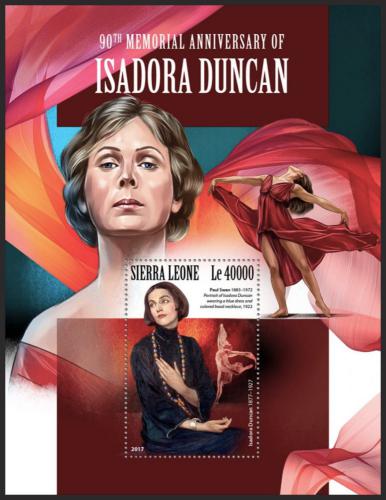 Potovn znmka Sierra Leone 2017 Isadora Duncan, tanenice Mi# Block 1342 Kat 11 - zvtit obrzek