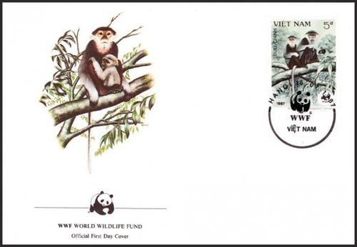FDC Vietnam 1987 Langur duk, WWF 053 Mi# 1828 - zvtit obrzek