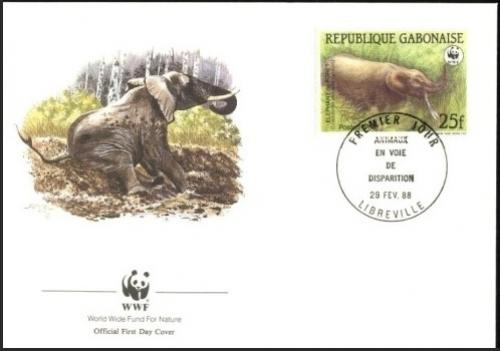 FDC Gabon 1988 Slon pralesn, WWF 061 Mi# 1009