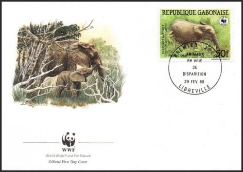 FDC Gabon 1988 Slon pralesn, WWF 061 Mi# 1011 - zvtit obrzek