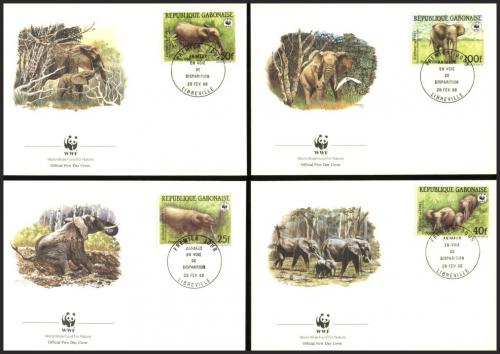 FDC Gabon 1988 Slon pralesn, WWF 061 Mi# 1009-12