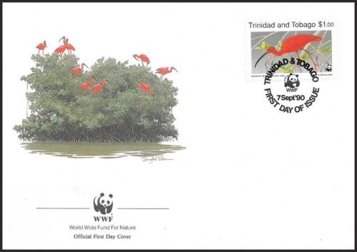 FDC Trinidad a Tobago 1990 Ibis rud, WWF 101 Mi# 598 - zvtit obrzek