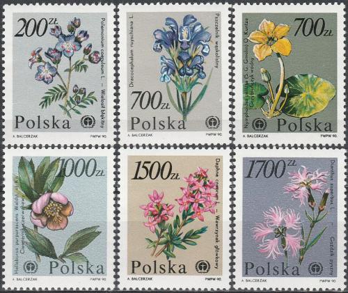 Potovn znmky Polsko 1990 Chrnn rostliny Mi# 3282-87