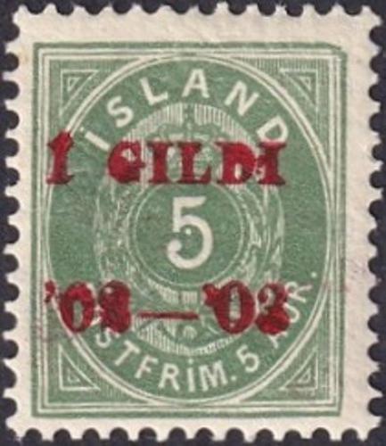 Poštovní známka Island 1902 Nominální hodnota přetisk Mi# 26 B
