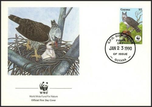 FDC Guyana 1990 Harpyje pralesn, WWF 089 Mi# 3078 - zvtit obrzek