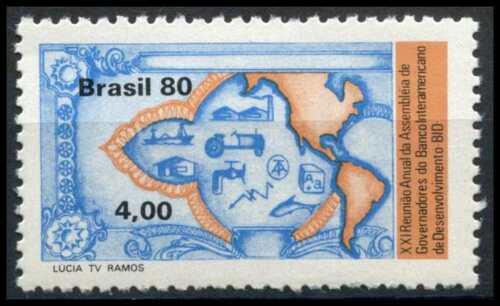 Poštovní známka Brazílie 1980 Mapa Ameriky Mi# Mi# 1759