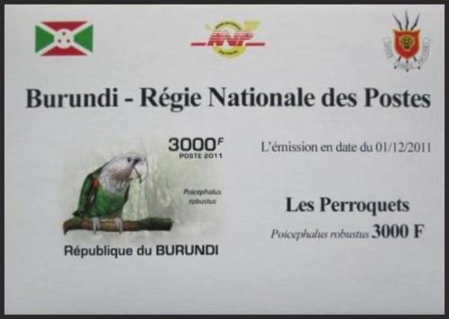 Potovn znmka Burundi 2011 Papouek kapsk neperf. DELUXE Mi# 1976 B Block