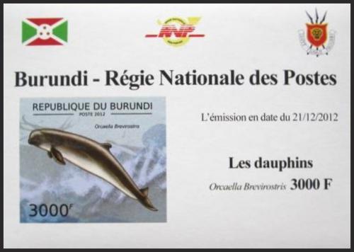 Potovn znmka Burundi 2012 Delfni neperf. DELUXE Mi# 2846 B Block - zvtit obrzek
