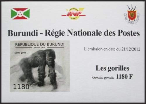 Potovn znmka Burundi 2012 Gorila zpadn neperf. DELUXE Mi# 2848 B Block - zvtit obrzek