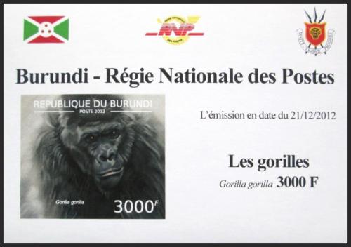 Potovn znmka Burundi 2012 Gorila zpadn neperf. DELUXE Mi# 2851 B Block