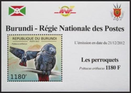 Potovn znmka Burundi 2012 Papouek ed DELUXE Mi# 2813 Block - zvtit obrzek