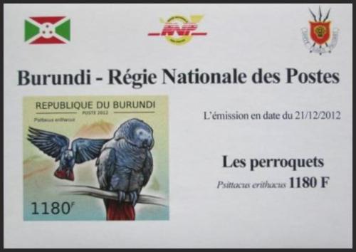 Potovn znmka Burundi 2012 Papouek ed neperf. DELUXE Mi# 2813 B Block - zvtit obrzek
