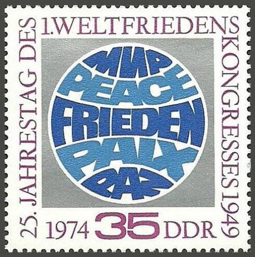 Poštovní známka DDR 1974 Mírový kongres Mi# 1946