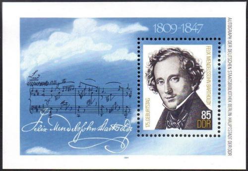 Poštovní známka DDR 1984 Felix Mendelssohn Bartholdy Mi# Block 76