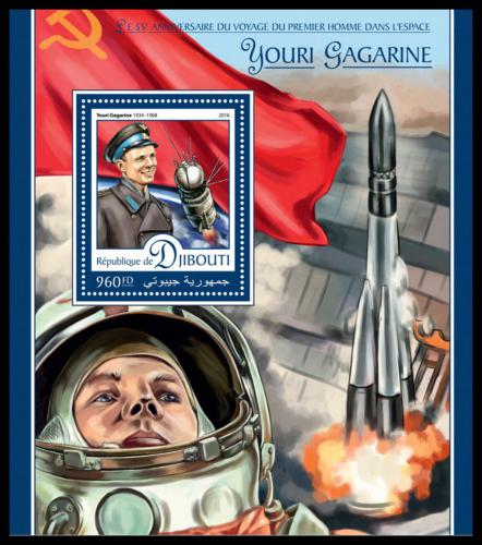 Potovn znmka Dibutsko 2016 Jurij Gagarin Mi# Block 295 Kat 10