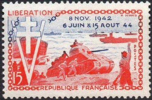 Potovn znmka Francie 1954 Vylodn v Normandii, 10. vro Mi# 1003