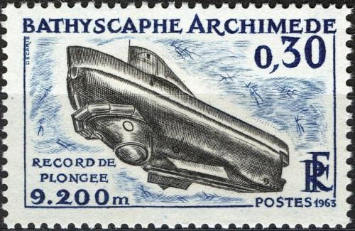 Potovn znmka Francie 1963 Batyskaf Archimedes Mi# 1421 - zvtit obrzek
