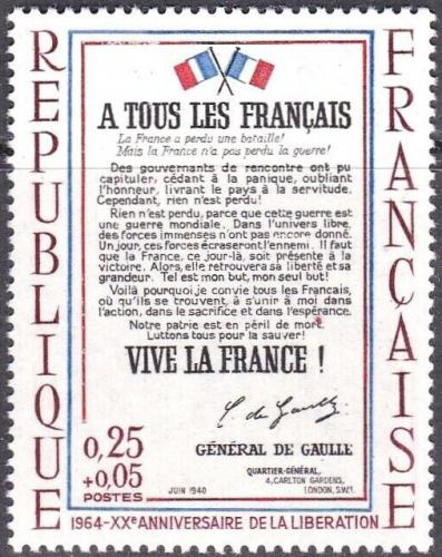 Potovn znmka Francie 1964 Apel z roku 1940 Mi# 1484