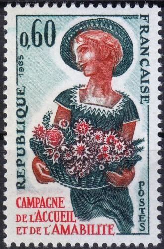 Potovn znmka Francie 1965 Dvka s kvtinami Mi# 1508
