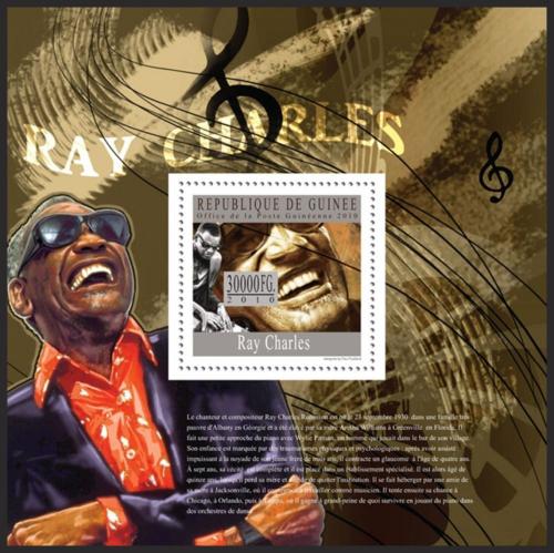 Poštovní známka Guinea 2010 Ray Charles, jazz Mi# Block 1808 Kat 10€