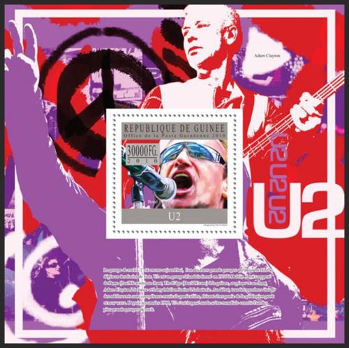 Poštovní známka Guinea 2010 U2, hudební skupina Mi# Block 1813 Kat 10€