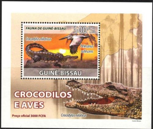 Potovn znmka Guinea-Bissau 2008 Krokodli a ptci DELUXE Mi# 3793 Block - zvtit obrzek