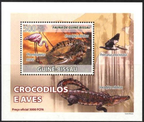Potovn znmka Guinea-Bissau 2008 Krokodli a ptci DELUXE Mi# 3794 Block