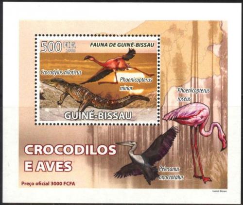 Potovn znmka Guinea-Bissau 2008 Krokodli a ptci DELUXE Mi# 3795 Block - zvtit obrzek